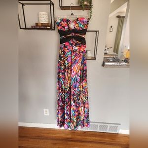 Multicolored strapless prom dress